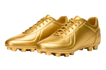 golden football boots isolated on transparent background