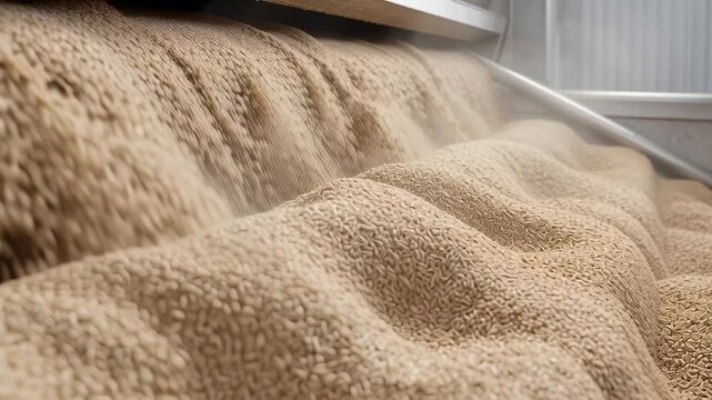 Grain Processing Conveyor with Flowing Wheat in Agricultural Industry Facility
