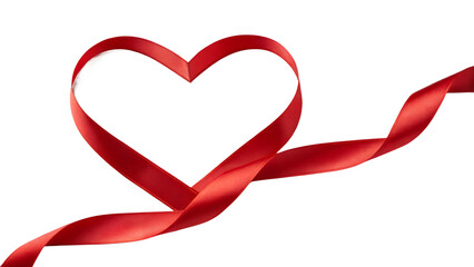 Red satin ribbon forming a heart shape isolated on transparent background