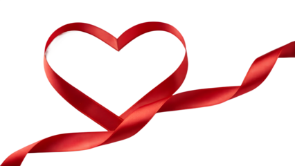 Red satin ribbon forming a heart shape isolated on transparent background