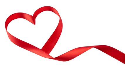 Red satin ribbon forming a heart shape isolated on transparent background