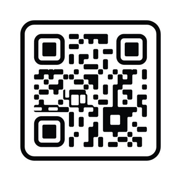 A simple black and white square qr code with rounded corners shown