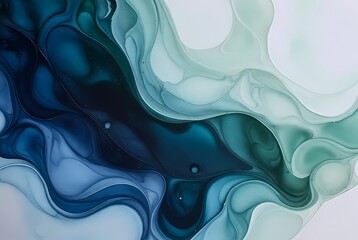 Abstract blue teal liquid marble texture with flowing shapes