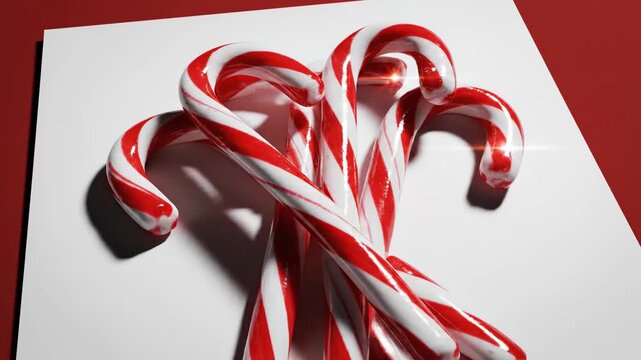 A festive arrangement of iconic red and white striped candy canes on a clean surface