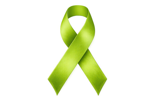 Lime green awareness ribbon symbolizing mental health, lymphoma, lyme disease, muscular dystrophy support on transparent background