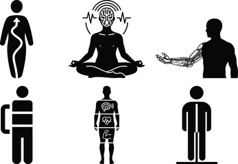 Abstract Biohacking & Human Optimization Icons Bundle � Mind, Recovery, Longevity, AI-Assisted Symbols