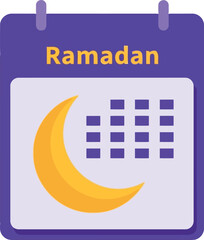 Ramadan Calendar Vector Icon with Crescent Moon for Islamic Holy Month Schedule