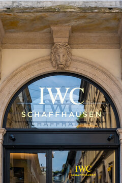 Trendy Milan boutique IWC Schaffhausen in Milan's prestigious shopping district, famous luxury watch brand in Galleria Vittorio Emanuele II, Milan, Italy - May 21, 2025