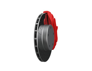 High-Performance Perforated Brake Disc Assembly, featuring a Large Red Caliper 3D Render, fully Isolated on Transparent PNG. Essential Automotive Safety, Racing, and Tuning Upgrade Component Design.