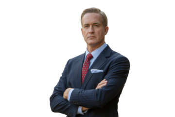 Confident businessman in suit with arms crossed