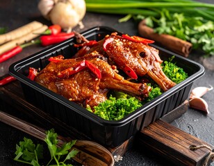 Grilled Chicken Legs with Herbs and Chillies.