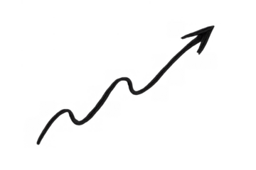 Hand drawing wavy arrow pointing up representing progress, growth, and increasing business trend on transparent background