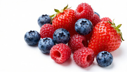 A vibrant medley of fresh strawberries, blueberries, and raspberries, bursting with natural sweetness and color