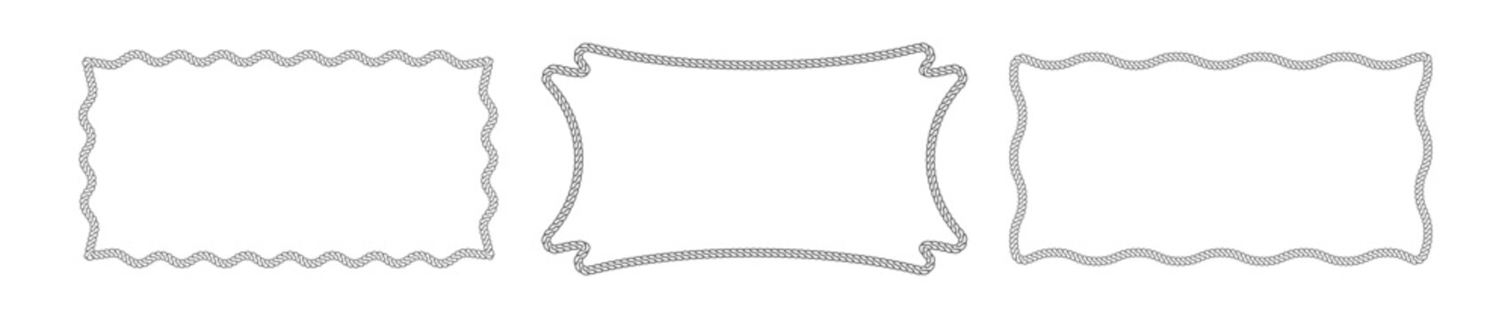 Braided nautical knot borders in circular, oval, rectangular shapes. Vector lasso frames with sailor string patterns perfect for maritime logos, western designs, and decorative ornaments.