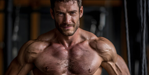 Fototapeta premium man in gym, a gym trainer, fitness gym man hd image