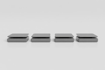 Four grey platforms for product display