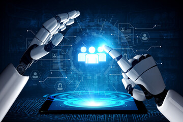 An AI assistant powers a human resources management system for talent acquisition. The platform uses an applicant tracking system to analyze profiles for optimal team building. Fermion