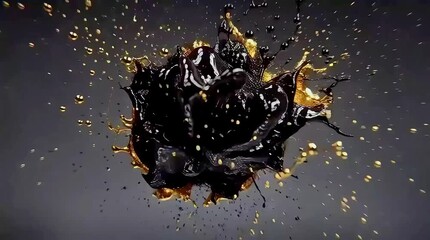 Golden and Black Liquid Splashing Together in Mid-Air
