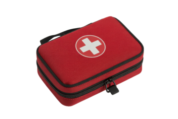 Red first aid kit with cross symbol