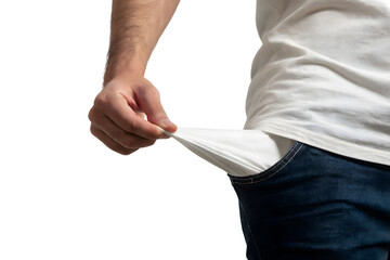 Man Showing Empty Pocket to Represent Financial Hardship