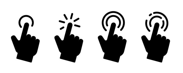 ouch screen finger hand press push &ndash; solid vector icon set	