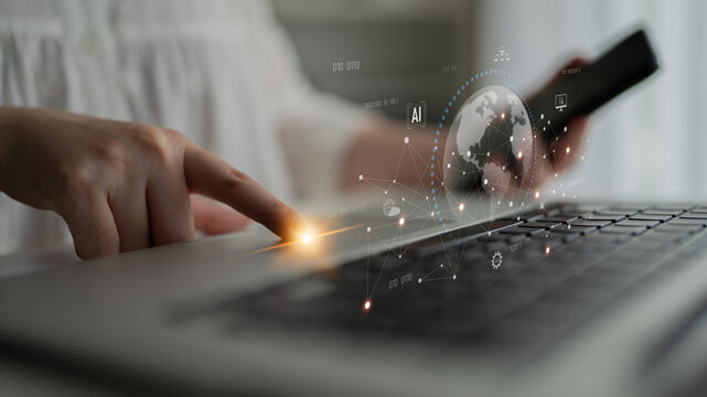 Global AI network showing connection between AI, global, and network elements across the digital world and data infrastructure Latch - Powered by Adobe