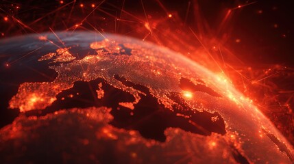 Digital world connected by glowing lines