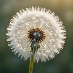 Close-up of a delicate dandelion seed head in soft natural light