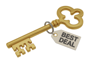 Golden key with Best Deal tag.