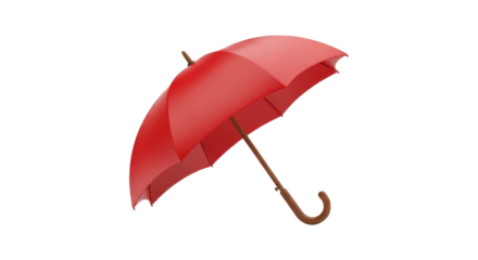 Classic Red Umbrella with Wooden Handle Isolated