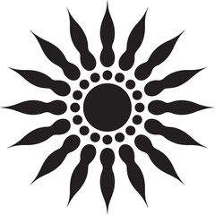 Fototapeta premium Black and white abstract sunburst pattern with concentric circles and elongated petal like shapes