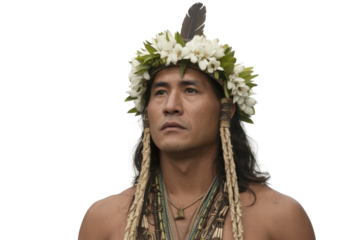 Pacific Islander man with floral headdress