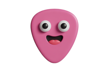 Pink guitar pick character with happy expression