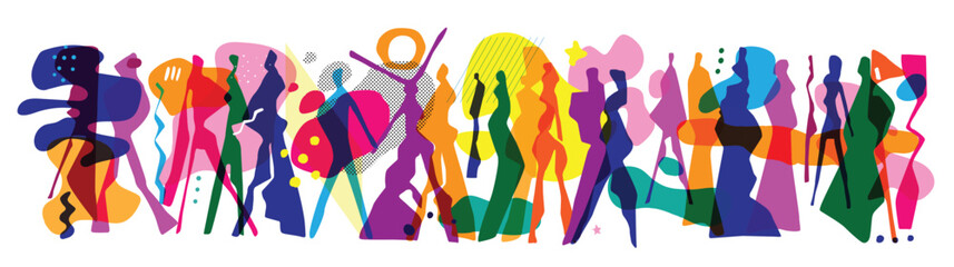 Modern people silhouettes multicolored abstract vector background
