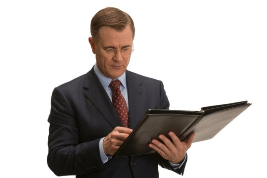 Serious Businessman Reviewing Documents - Powered by Adobe
