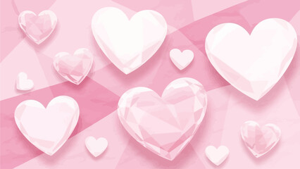 A delicate collection of translucent pink and white hearts, artfully arranged on a soft pink background, evoking feelings of love and tenderness