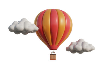 Fototapeta premium Striped hot air balloon with clouds