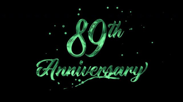 89th anniversary text animation in green metallic effect. suitable for celebrating special occasions, invitations, anniversary cards and social media. Includes alpha channel for any background.