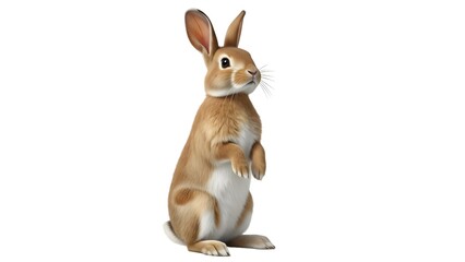 A cute brown rabbit standing on its hind legs on transparent background