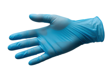 Blue surgical glove on hand