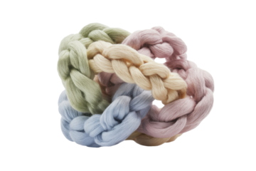 Braided wool strands form an abstract ring