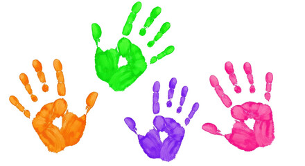 Four neon handprints transparent background cutout png