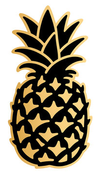 Black and gold pineapple illustration with detailed design  