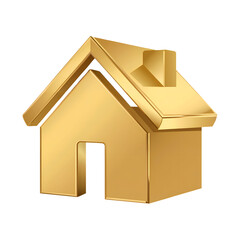 Solid Gold 3D House Icon Isolated on Transparent Background