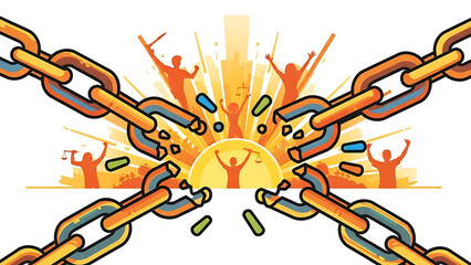 Breaking free from constraints with joyful people celebrating freedom