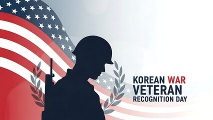 Korean War Veteran Recognition Day with American flag and soldier silhouette
