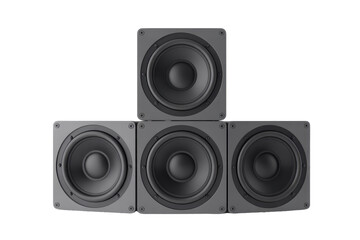 Obraz premium Four gray square subwoofers in a pyramid formation