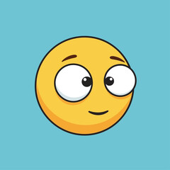 Fototapeta premium Cartoon emoji with raised eyebrow and sly smile on blue background