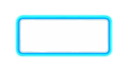 A bright blue neon rectangle frame with rounded corners, illuminated against a white background, offering a vibrant and glowing border for creative design applications