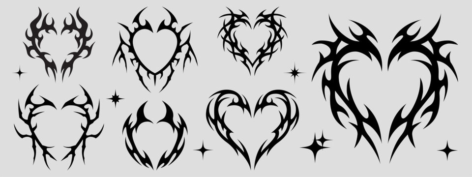 Neo tribal heart icons, vector for metal design
